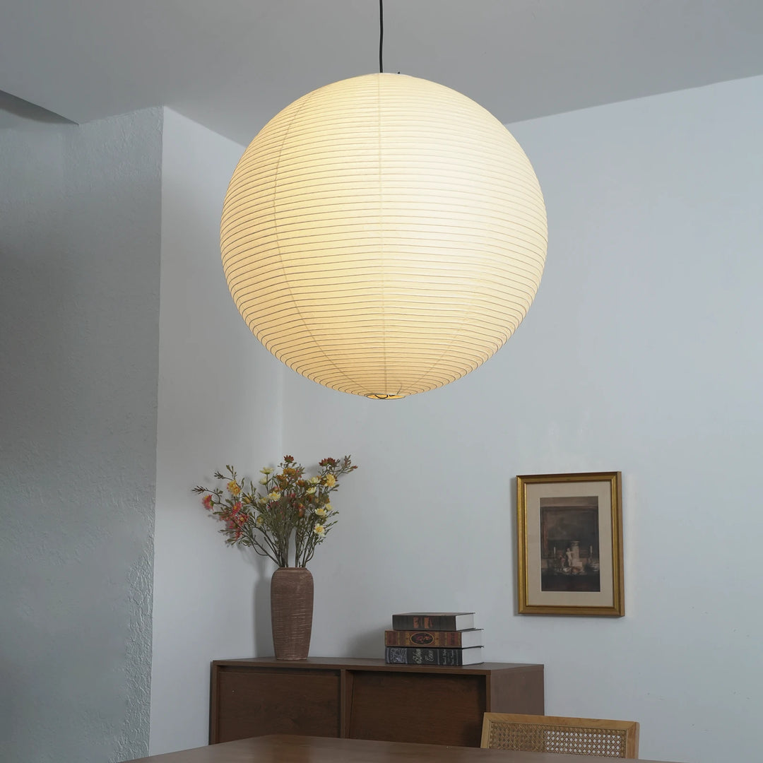 Round_Washi_Paper_Pendant_Light_in_Bright_Light_Wall_Space_Woorglamp