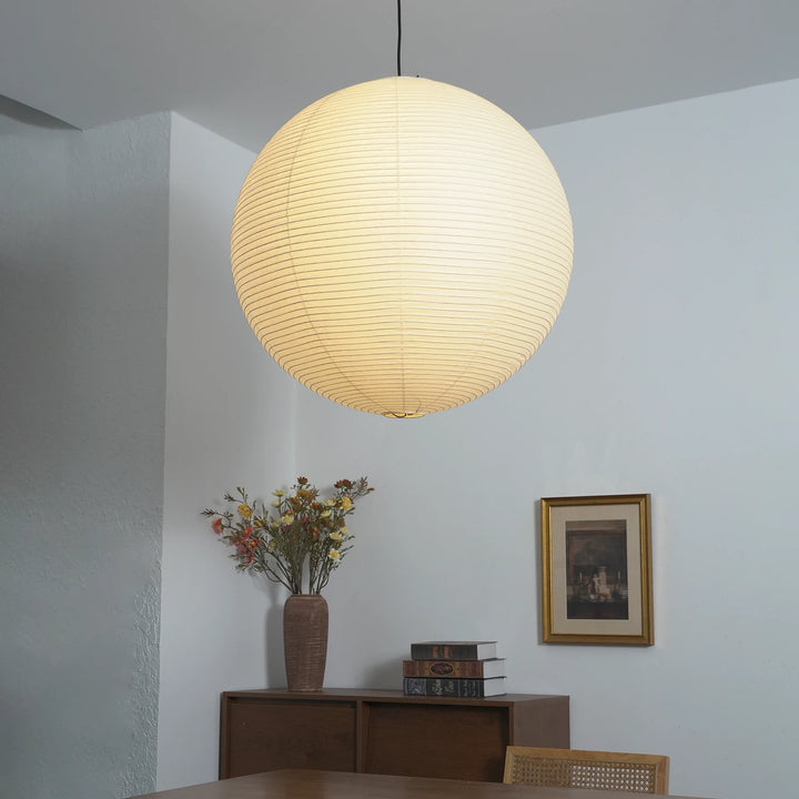 Round_Washi_Paper_Pendant_Light_in_Bright_Light_Wall_Space_Woorglamp