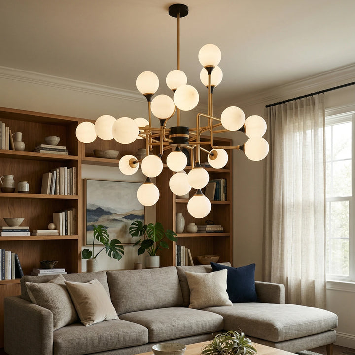 Brass_Sputter_Glass_Chandelier_in_Wooden_Dining_Room_Woorglamp