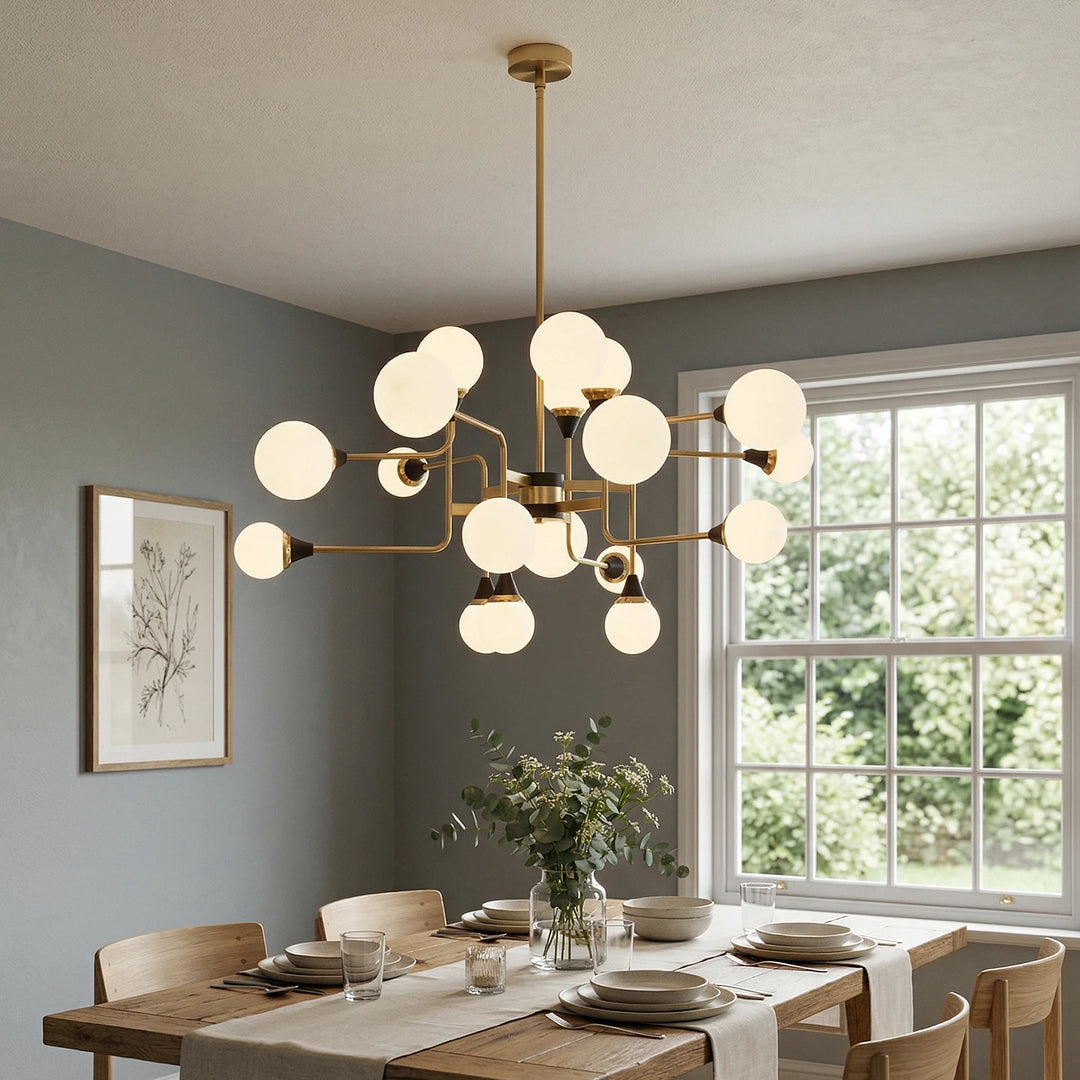 Brass_Sputter_Glass_Chandelier_in_Light_Grey_Dining_Room_Woorglamp