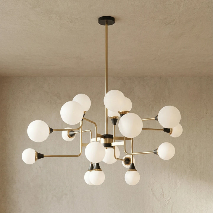 Brass_Sputter_Glass_Chandelier_Black_White_Sketch_View_Woorglamp