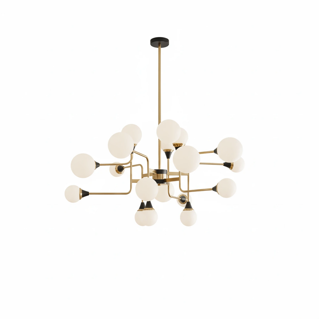 Brass_Sputter_Glass_Chandelier_in_Warm_Textured_Wall_Room_Woorglamp