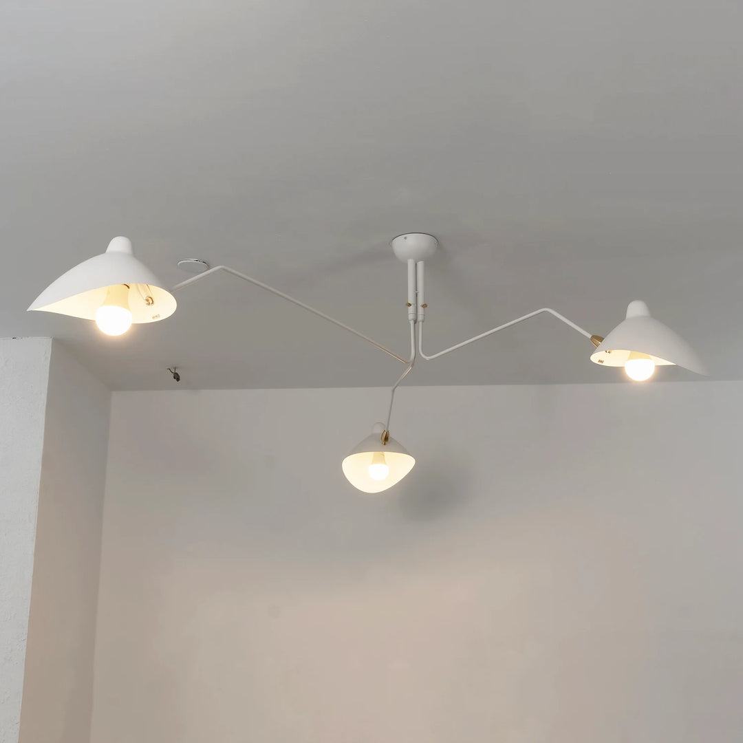 White_3-Arm_Duckbill_Spider_Ceiling_Light_Lit_Up_Minimalist_Space_Woorglamp