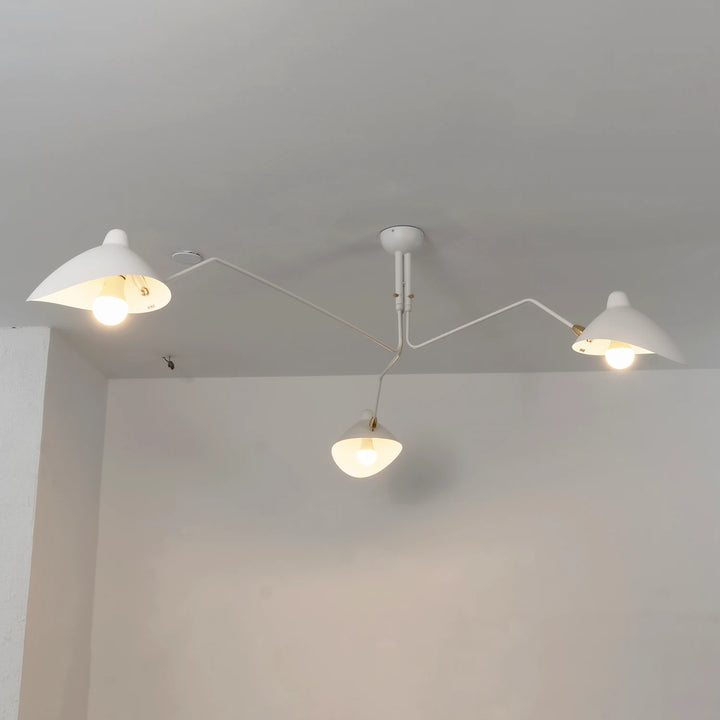 White_3-Arm_Duckbill_Spider_Ceiling_Light_Lit_Up_Minimalist_Space_Woorglamp