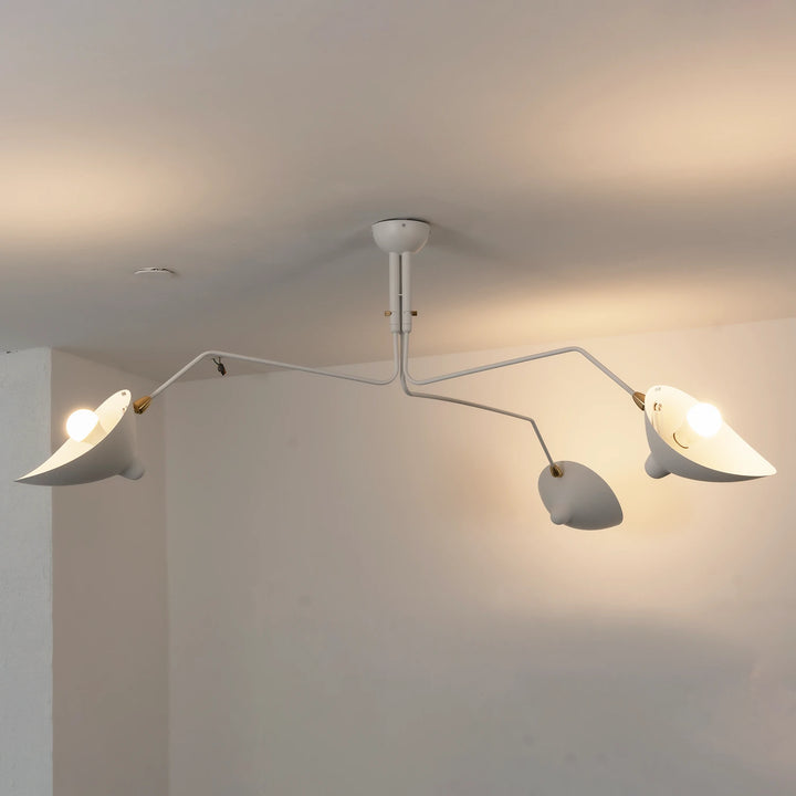 White_3-Arm_Duckbill_Spider_Ceiling_Light_Lit_Up_Side_Angle_Woorglam