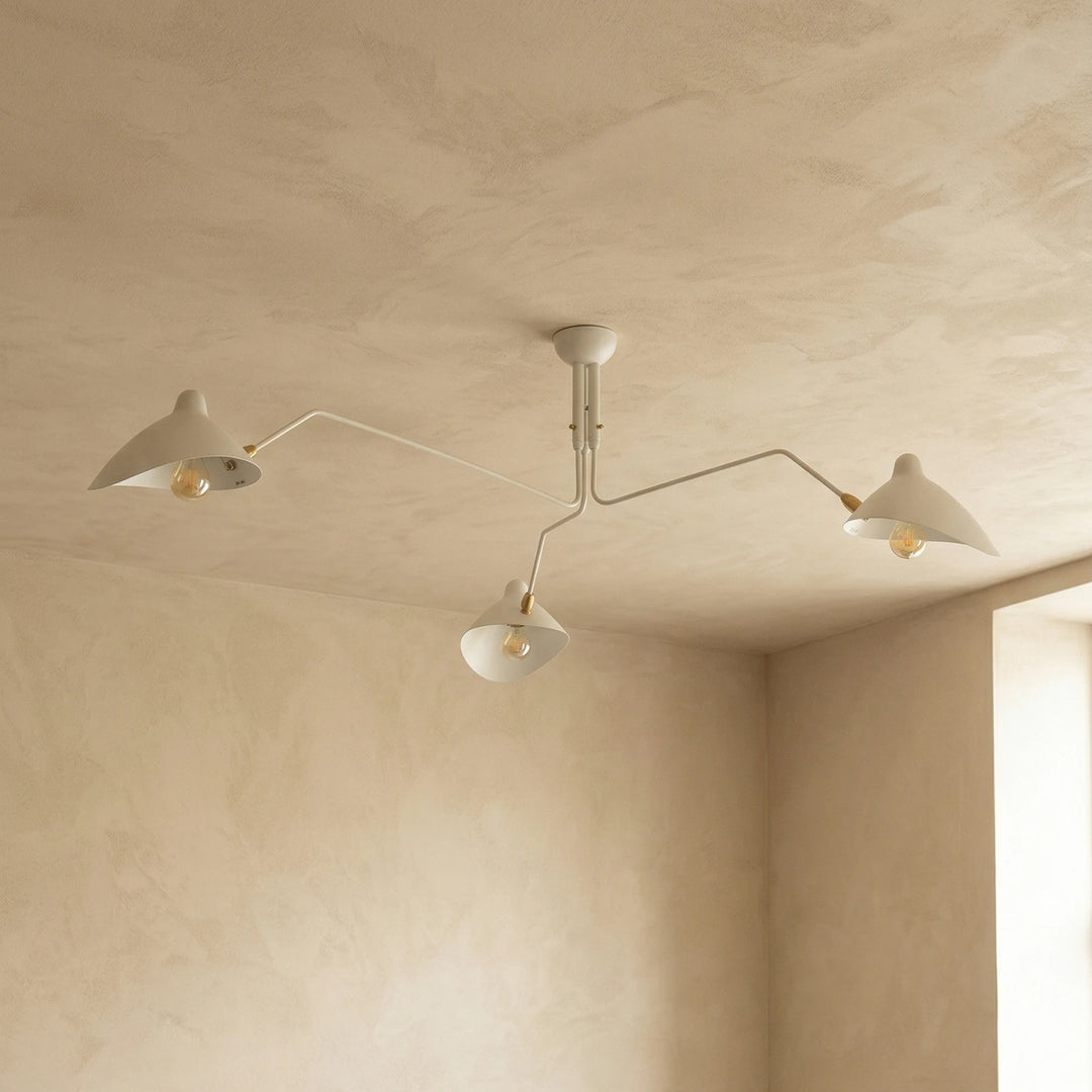 White_3-Arm_Duckbill_Spider_Ceiling_Light_Unlit_Warm_Wall_Woorglamp