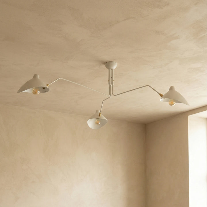 White_3-Arm_Duckbill_Spider_Ceiling_Light_Unlit_Warm_Wall_Woorglamp
