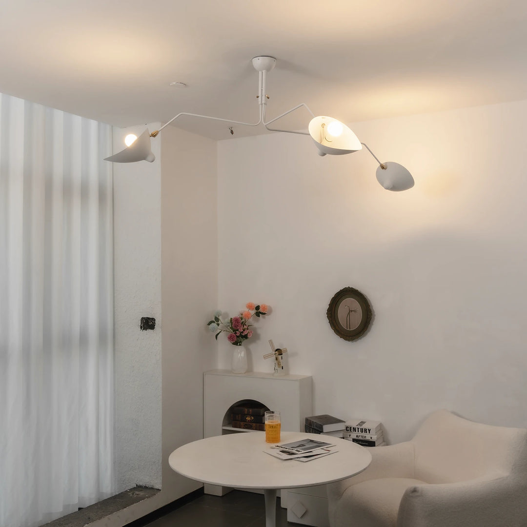 White_3-Arm_Duckbill_Spider_Ceiling_Light_Lit_Up_Casual_Lounge_Woorglamp