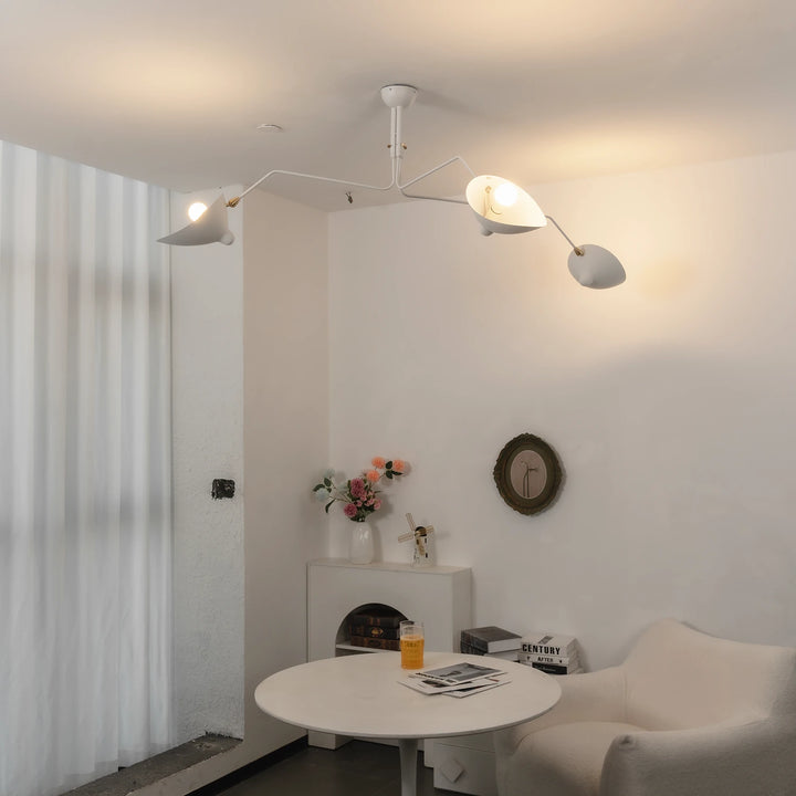 White_3-Arm_Duckbill_Spider_Ceiling_Light_Lit_Up_Casual_Lounge_Woorglamp