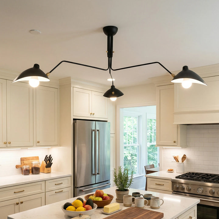 Black 3-Arm Duckbill Spider Ceiling Light in Modern Kitchen Woorglamp