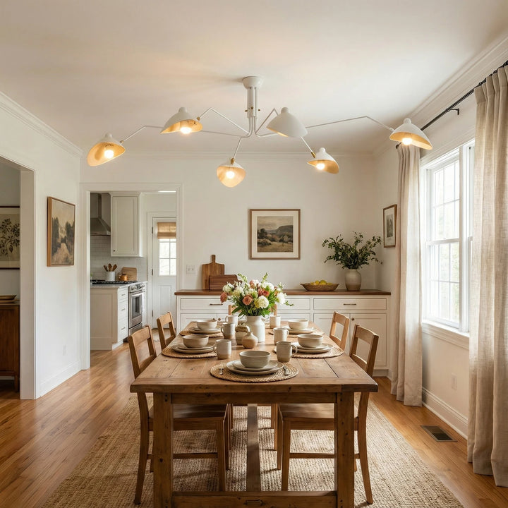 White_7_Arm_Duckbill_Spider_Ceiling_Light_in_Cozy_Dining_Room_Woorglamp
