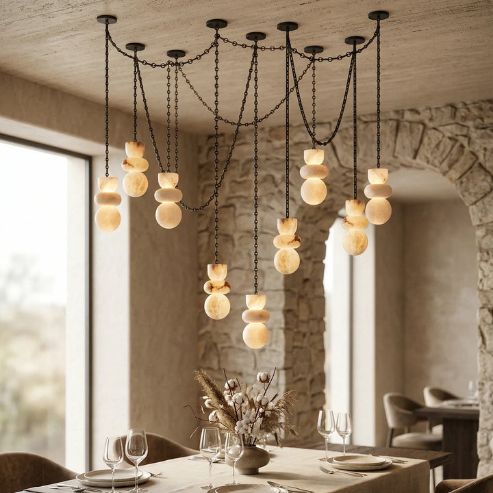 Alabaster Cylindrical Chain Chandelier