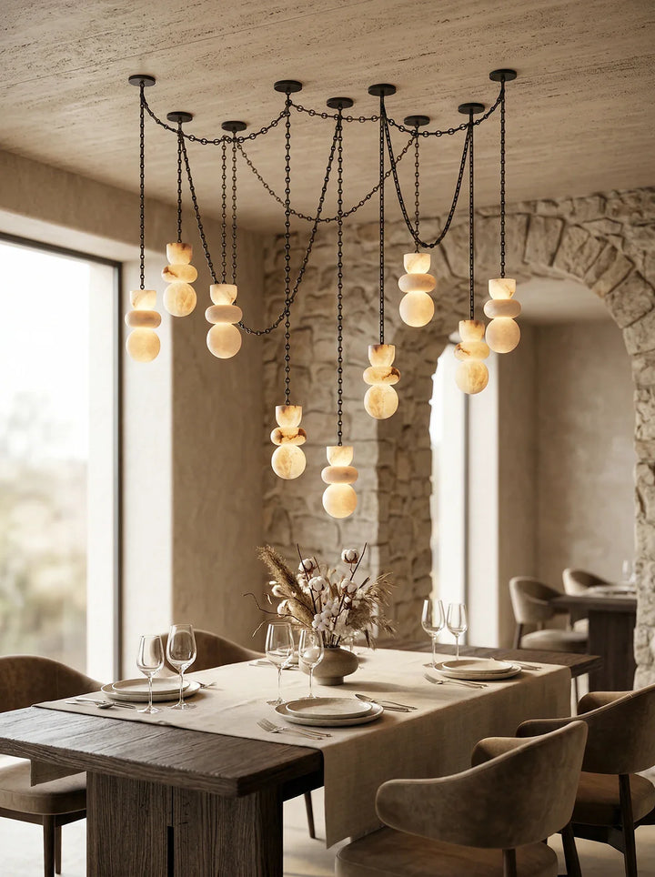 Alabaster Cylindrical Chain Chandelier
