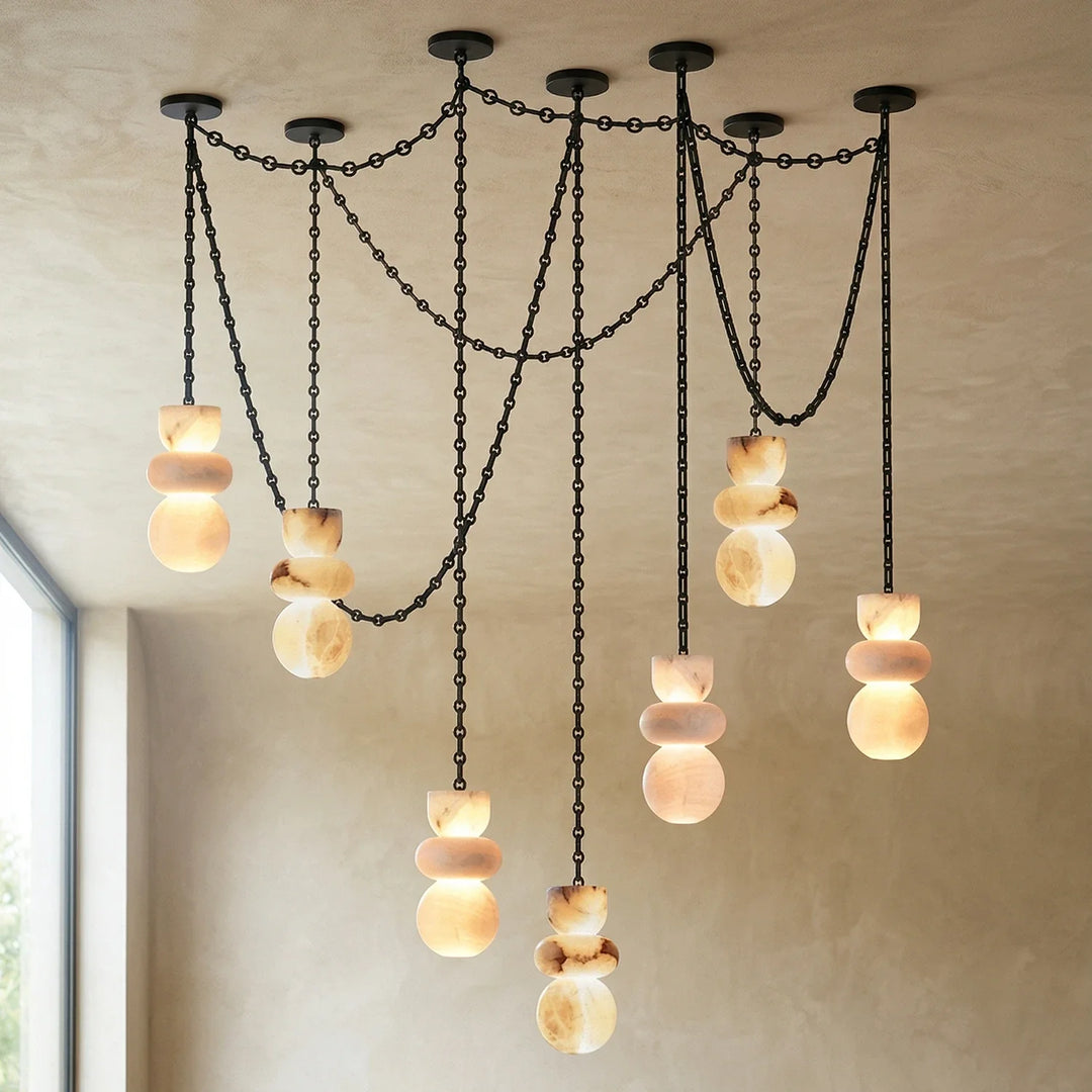 Alabaster Cylindrical Chain Chandelier