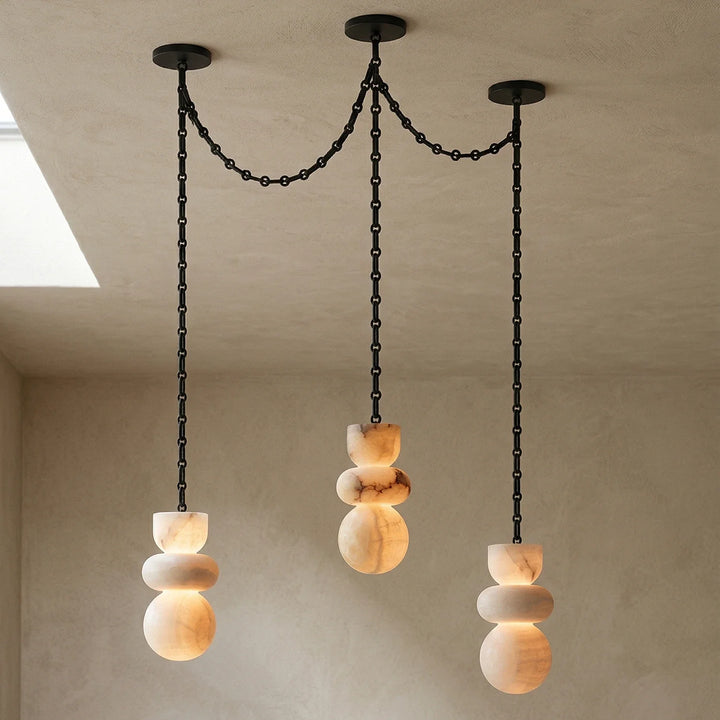 Alabaster Cylindrical Chain Chandelier