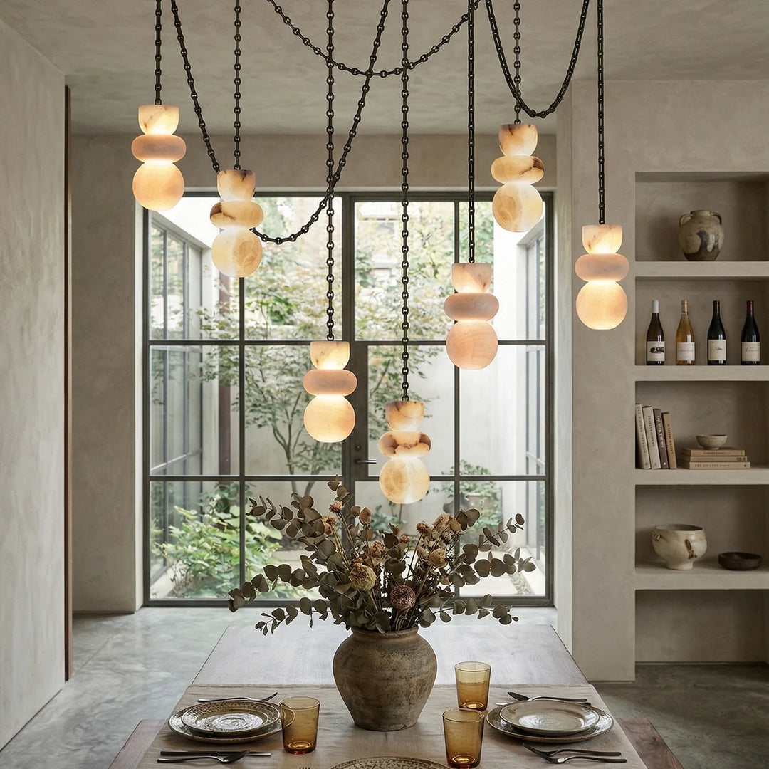 Alabaster Cylindrical Chain Chandelier