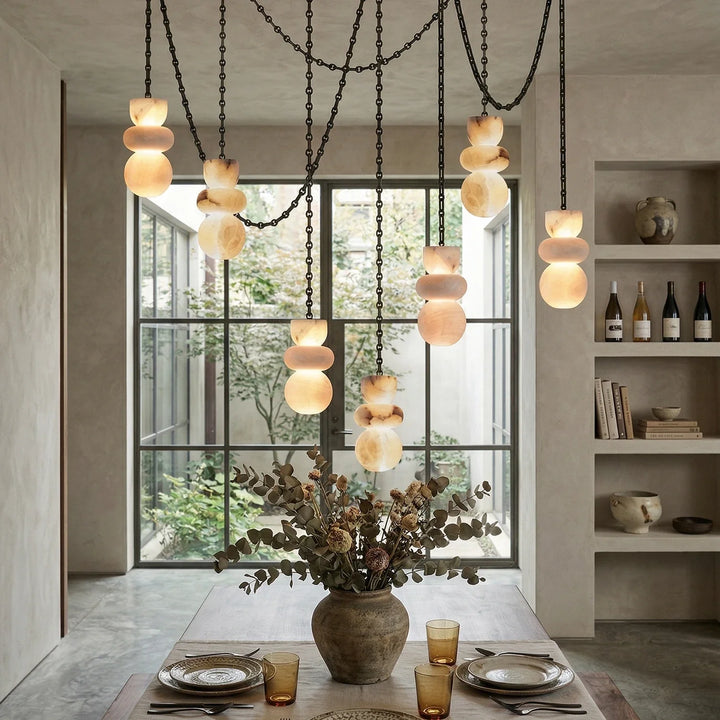 Alabaster Cylindrical Chain Chandelier