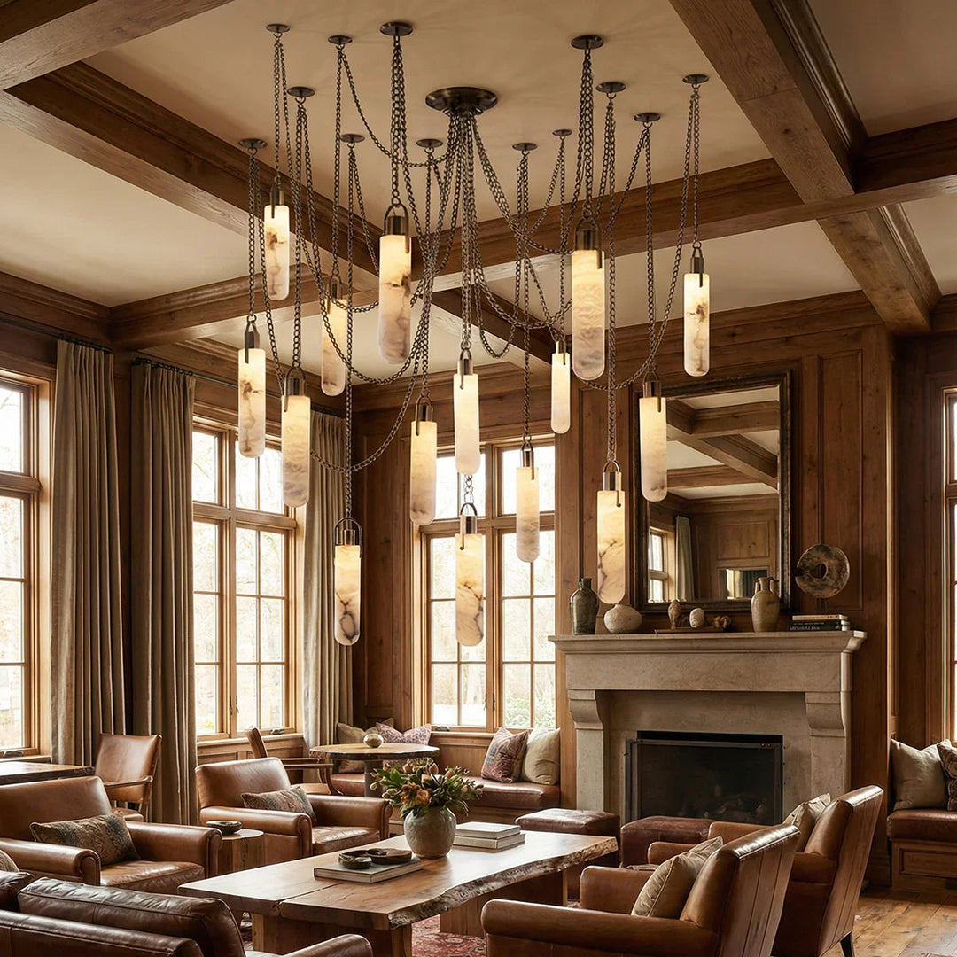 Alabaster Cylindrical Draped Chain Chandelier