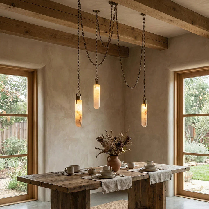 Alabaster Cylindrical Draped Chain Chandelier