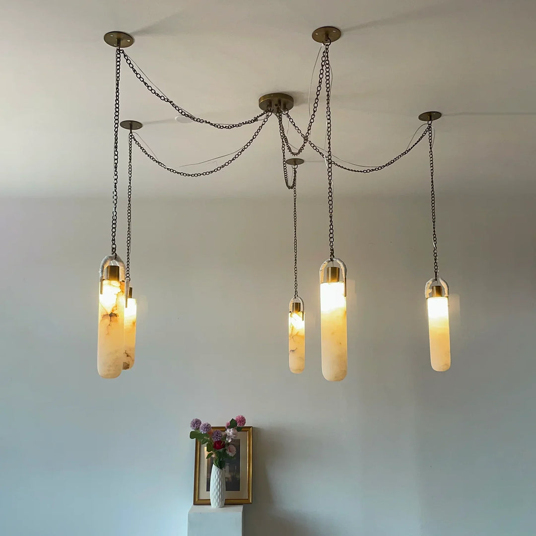 Alabaster Cylindrical Draped Chain Chandelier