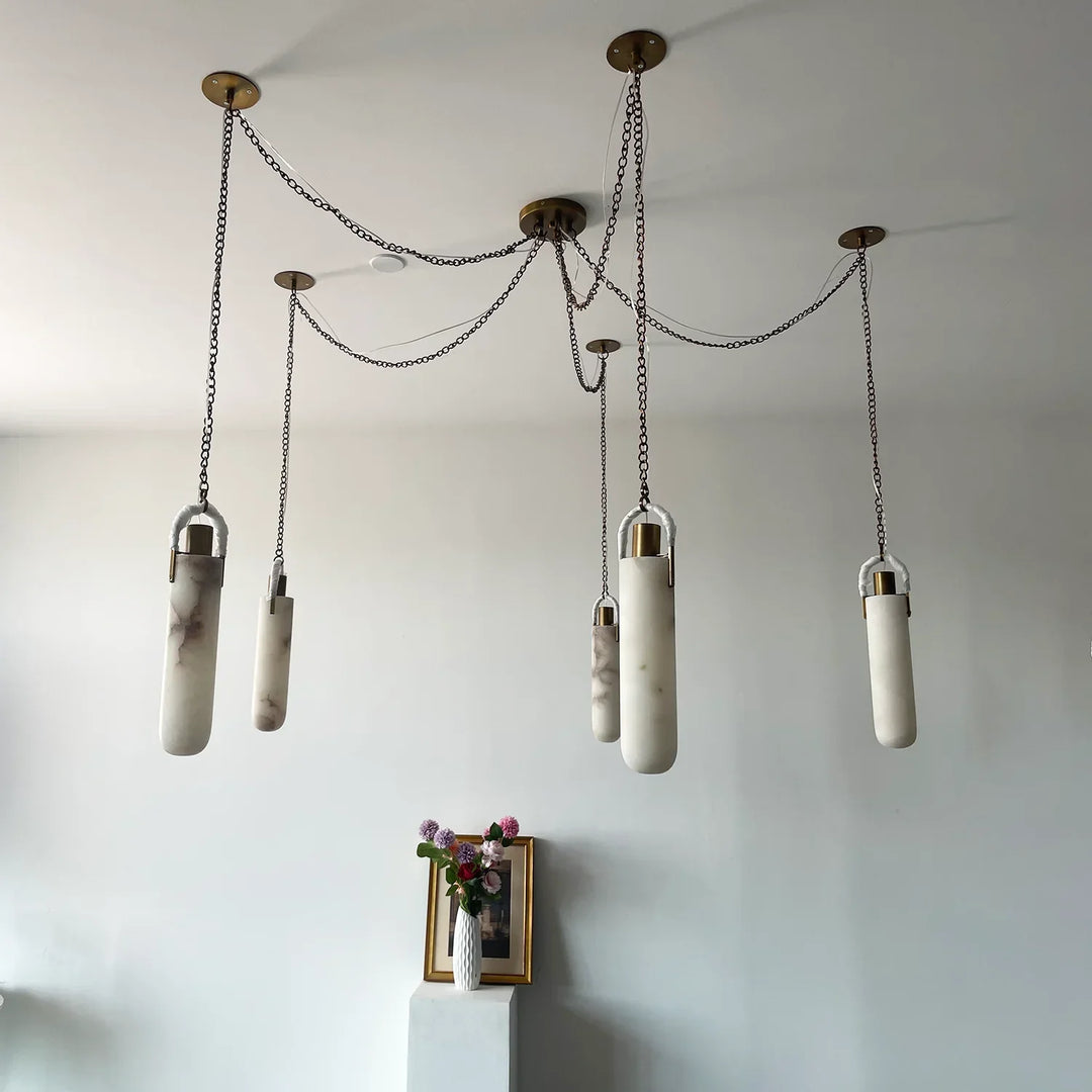 Alabaster Cylindrical Draped Chain Chandelier
