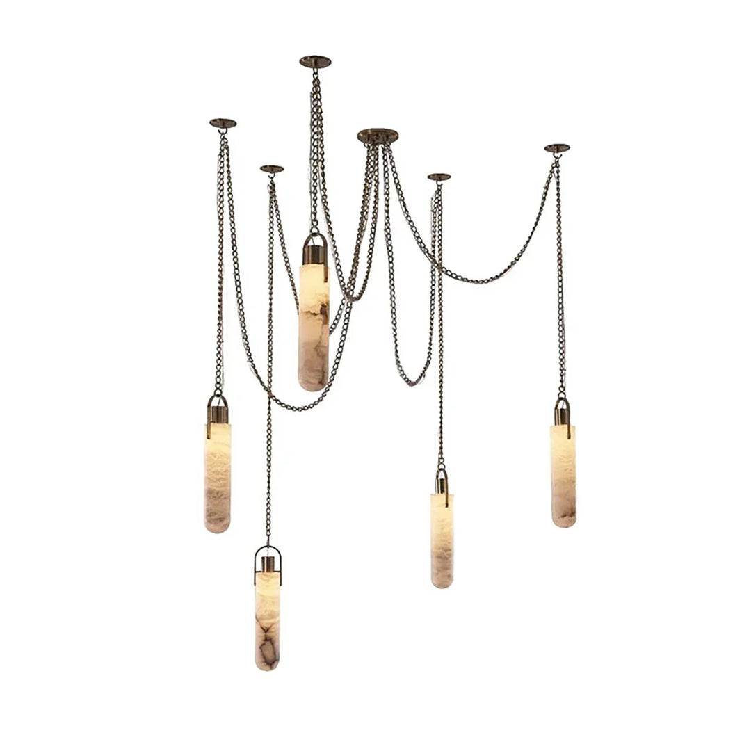 Alabaster Cylindrical Draped Chain Chandelier