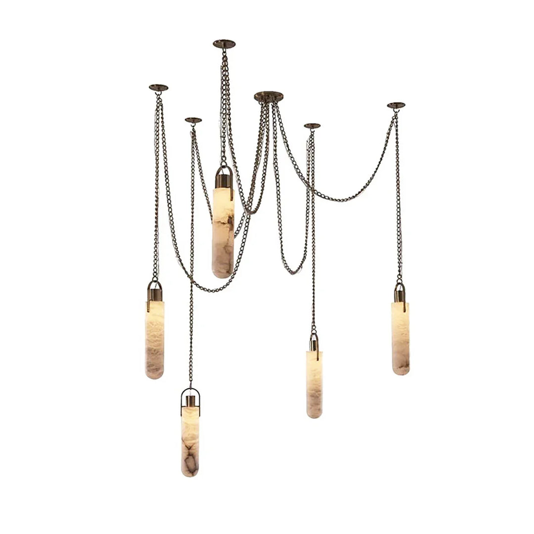 Alabaster Cylindrical Draped Chain Chandelier
