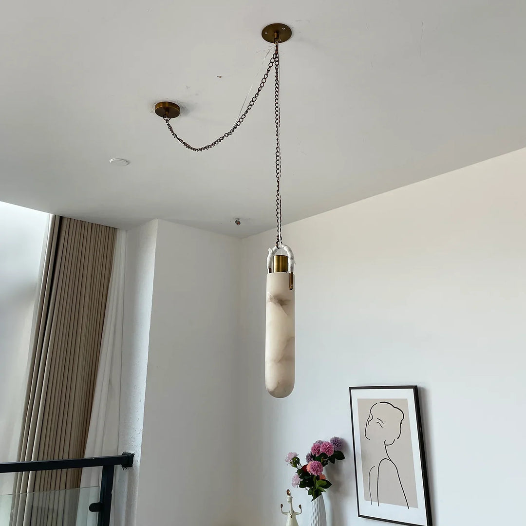 Alabaster Cylindrical Draped Chain Chandelier