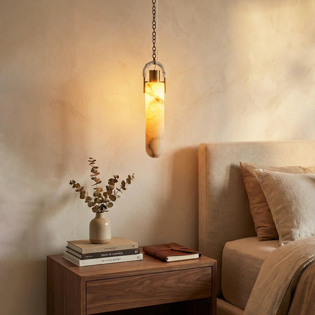 Alabaster Cylindrical Draped Chain Chandelier