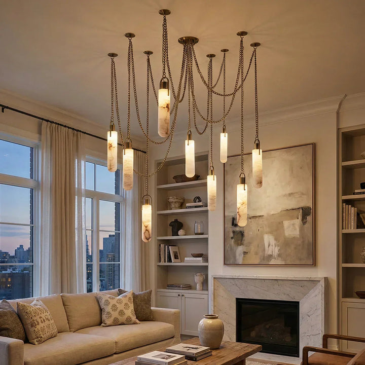Alabaster Cylindrical Draped Chain Chandelier
