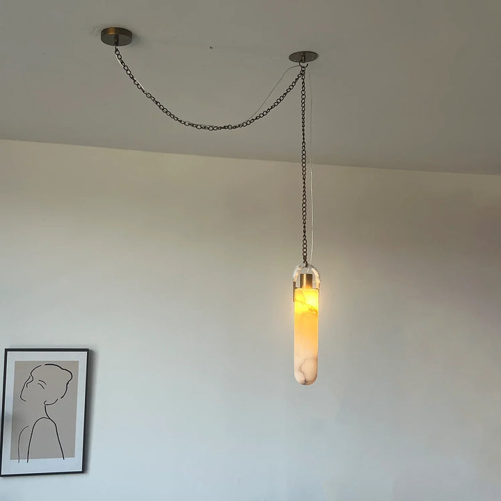 Alabaster Cylindrical Draped Chain Chandelier
