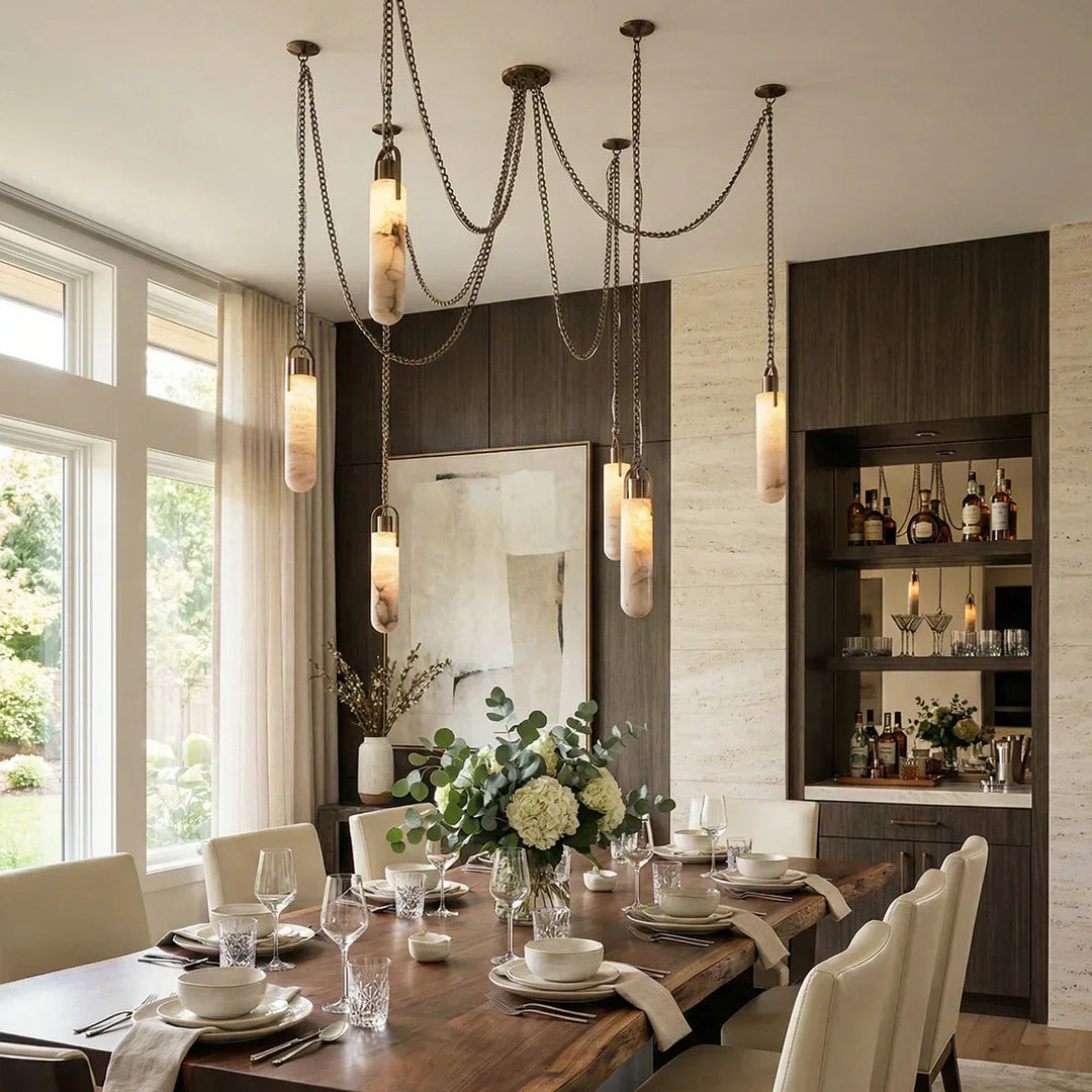 Alabaster Cylindrical Draped Chain Chandelier