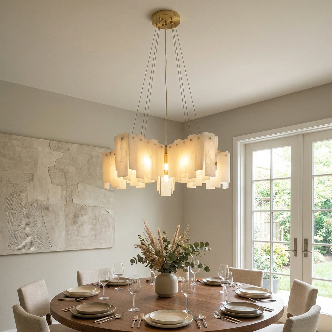 Cascade Alabaster Tiered Brass Chandelier