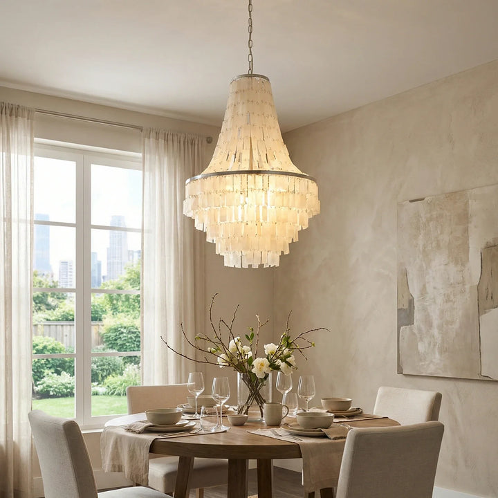 Boho Tiered Capiz Chandelier - view 2 | Woorglamp