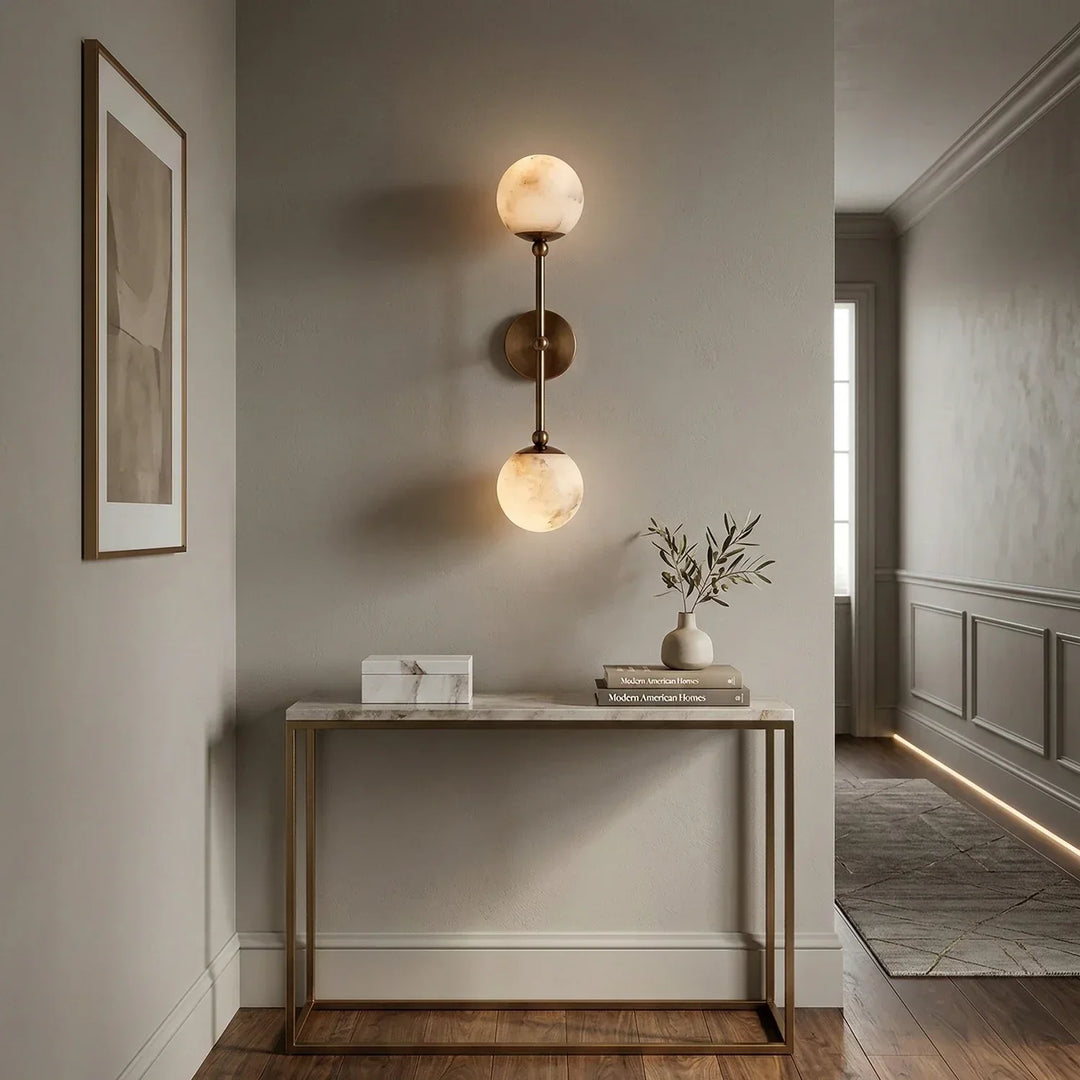 Celestial Double Alabaster Globe Wall Sconce