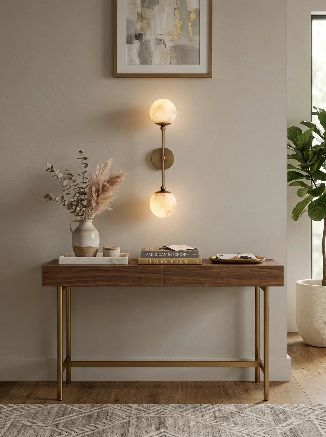 Celestial Double Alabaster Globe Wall Sconce