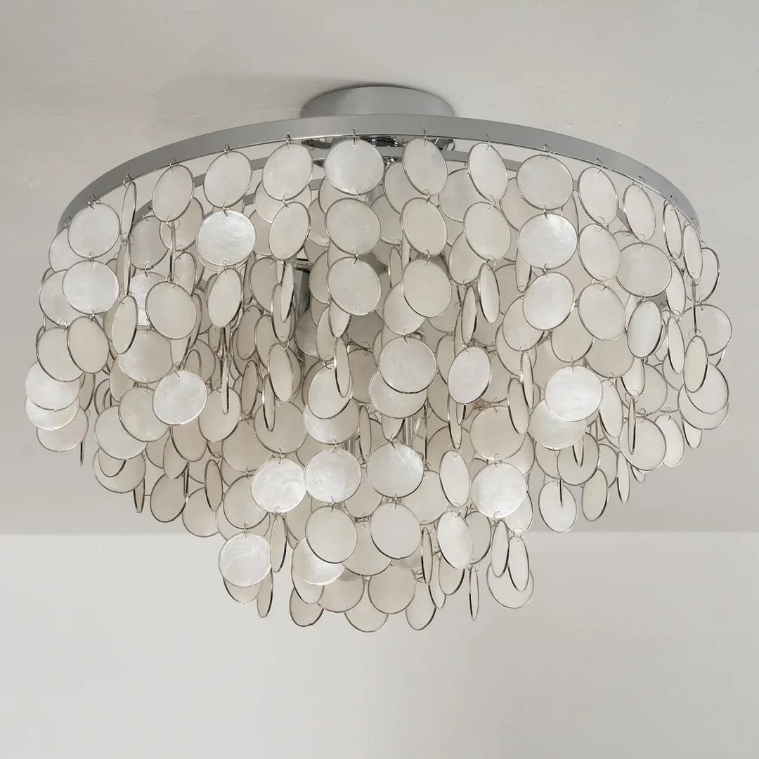Chrome Natural Capiz Shell Disc Ceiling Light