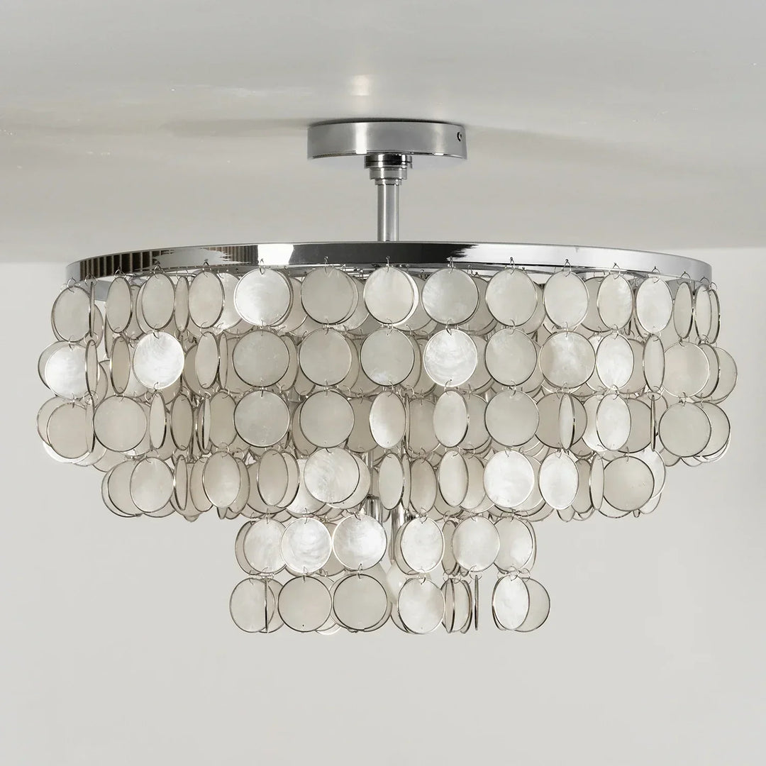 Chrome Natural Capiz Shell Disc Ceiling Light