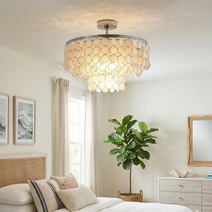 Chrome Natural Capiz Shell Disc Ceiling Light