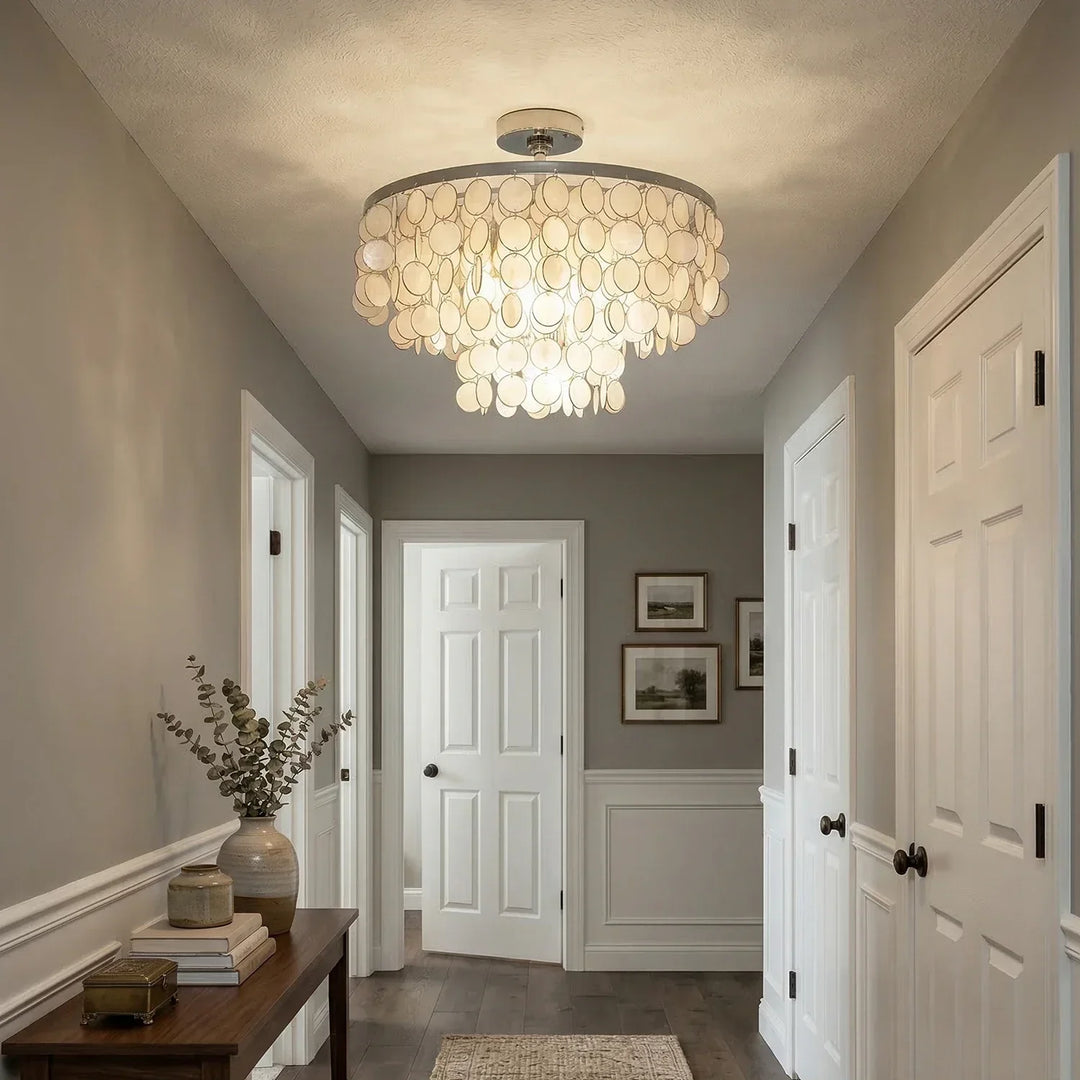 Chrome Natural Capiz Shell Disc Ceiling Light