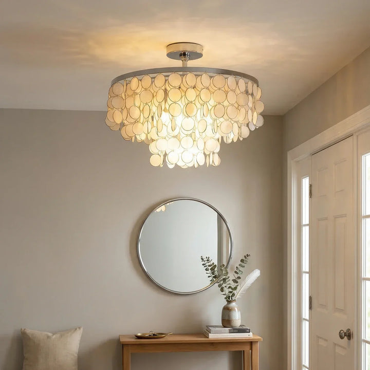 Chrome Natural Capiz Shell Disc Ceiling Light