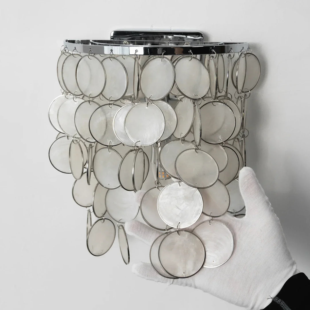 Chrome Round Tiered Capiz Shell Wall Lamp