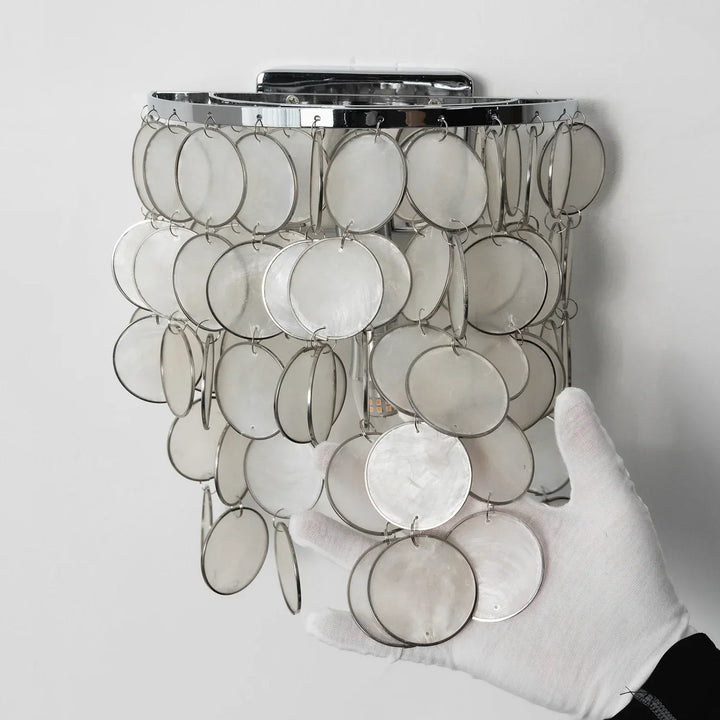 Chrome Round Tiered Capiz Shell Wall Lamp