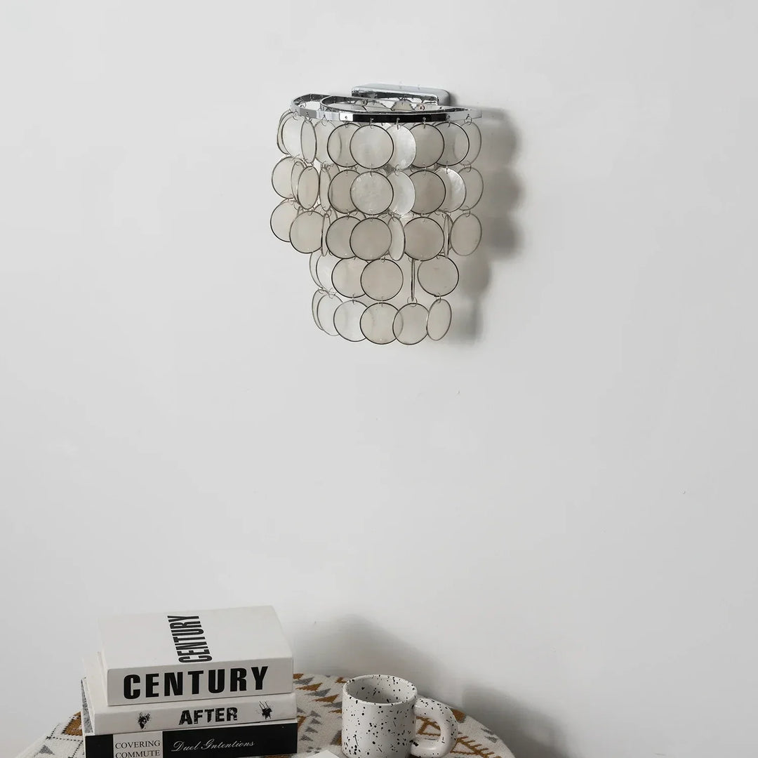 Chrome Round Tiered Capiz Shell Wall Lamp