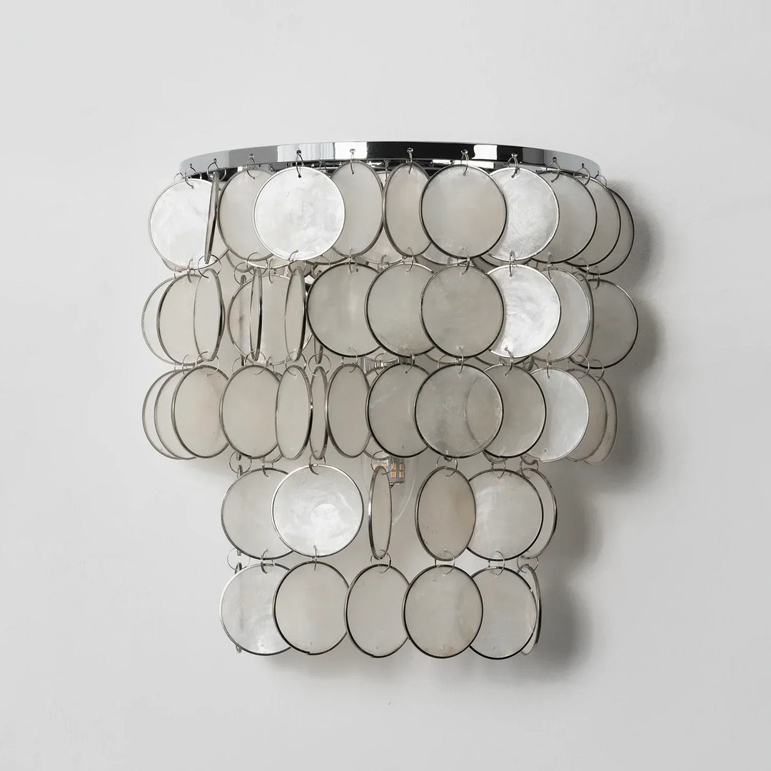 Chrome Round Tiered Capiz Shell Wall Lamp