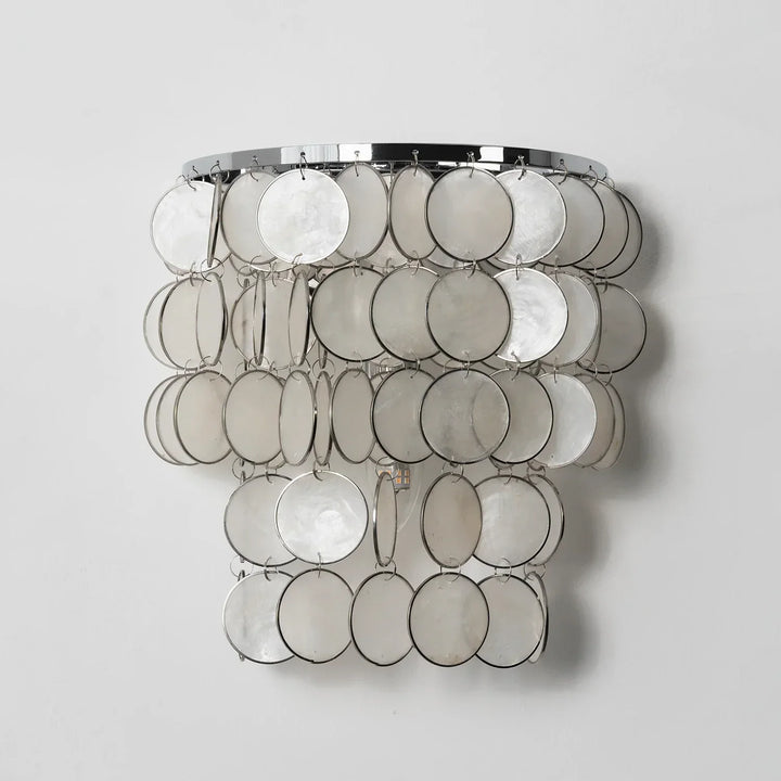 Chrome Round Tiered Capiz Shell Wall Lamp