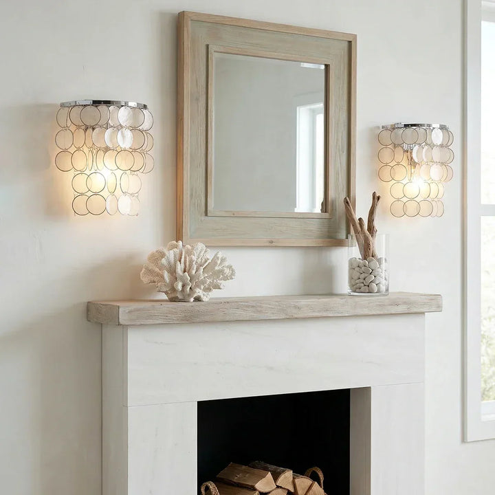 Chrome Round Tiered Capiz Shell Wall Lamp