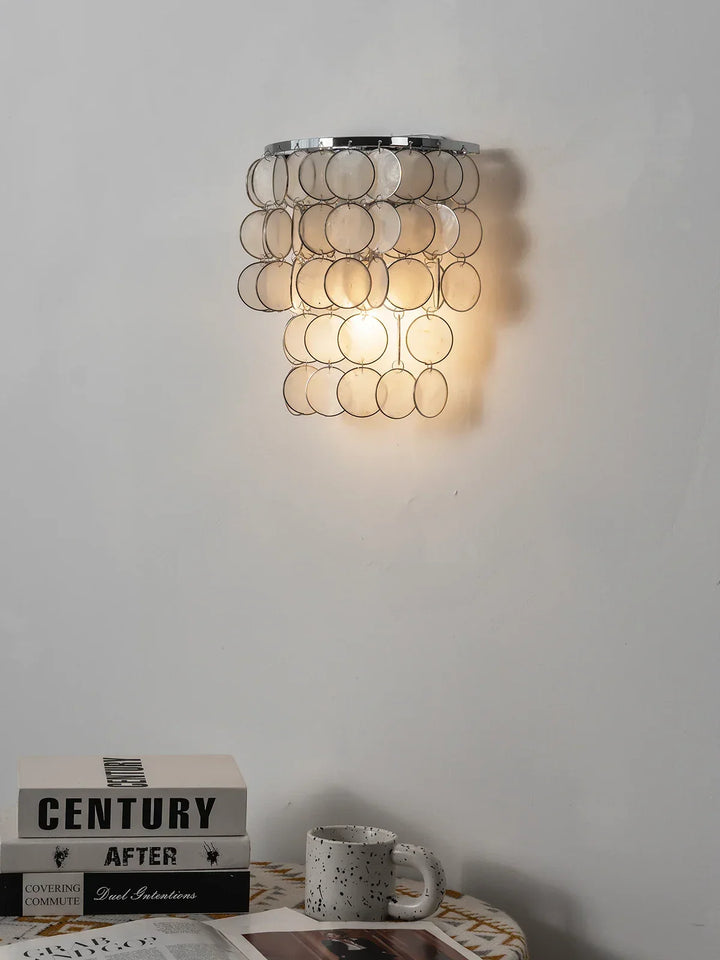 Chrome Round Tiered Capiz Shell Wall Lamp