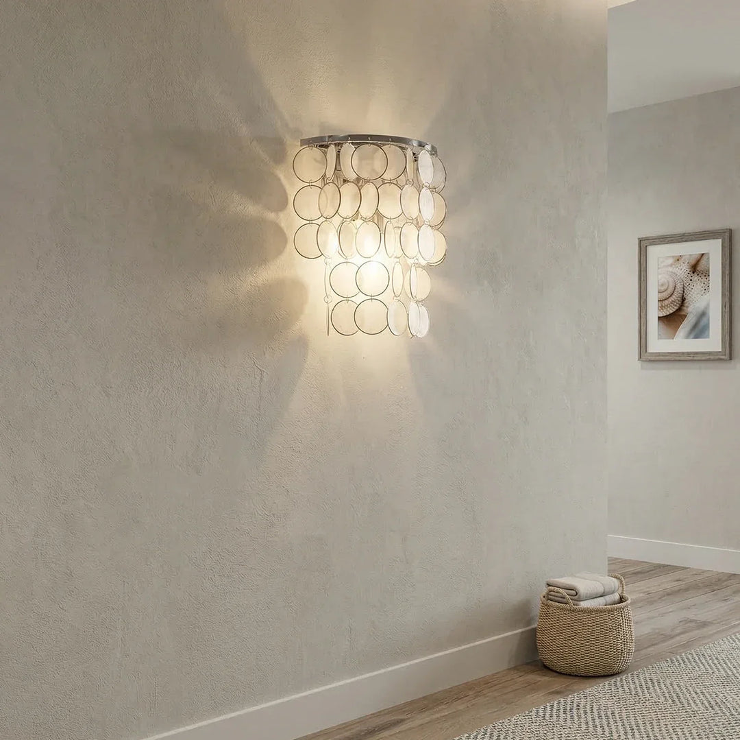Chrome Round Tiered Capiz Shell Wall Lamp