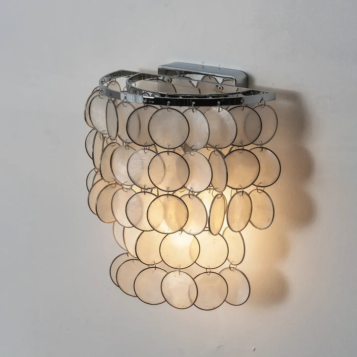 Chrome Round Tiered Capiz Shell Wall Lamp